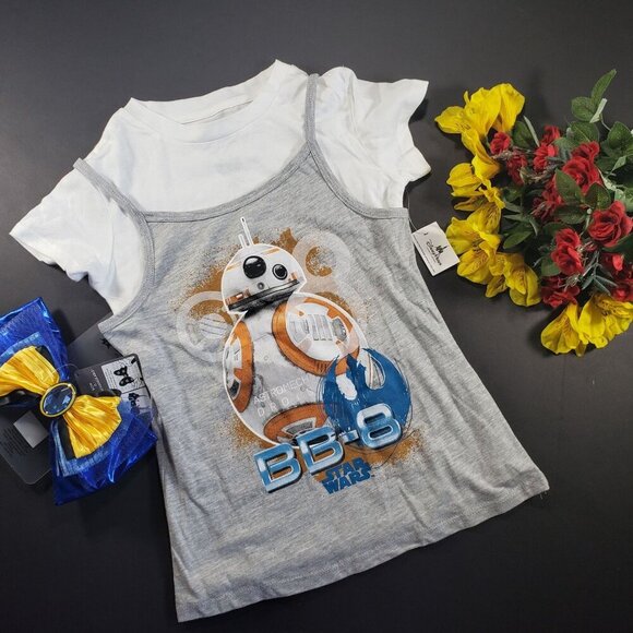 Disney Star Wars BB 8 Blouse Girl Tank Short Sleeved Shirt Graphic Tee Shirt - Picture 2 of 12